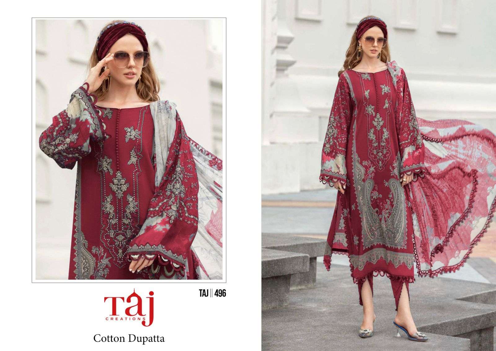 Taj 495 And 496 Chiffon Dupatta Hits Pakistani Suits Wholesale catalog