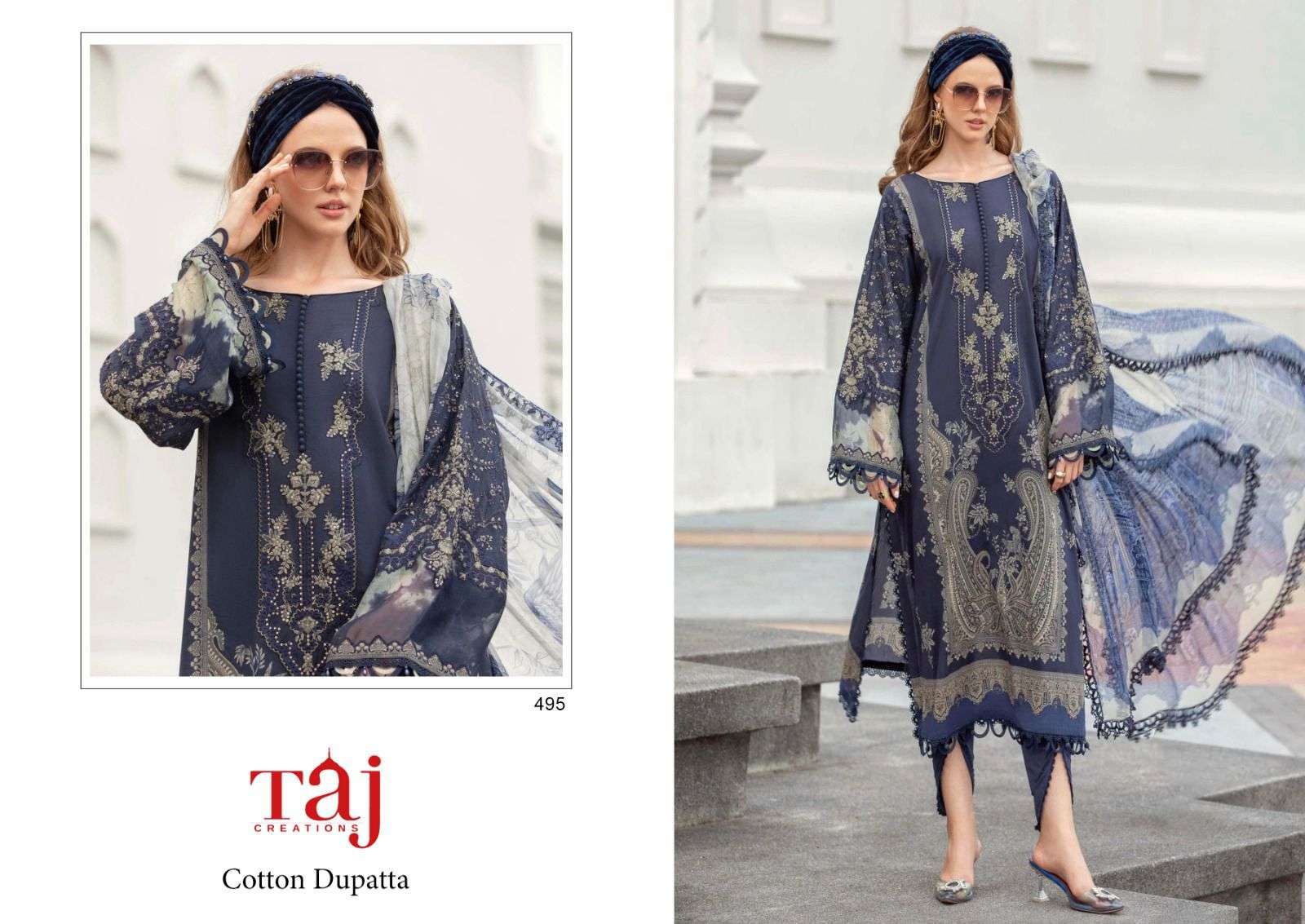 Taj 495 And 496 Chiffon Dupatta Hits Pakistani Suits Wholesale catalog