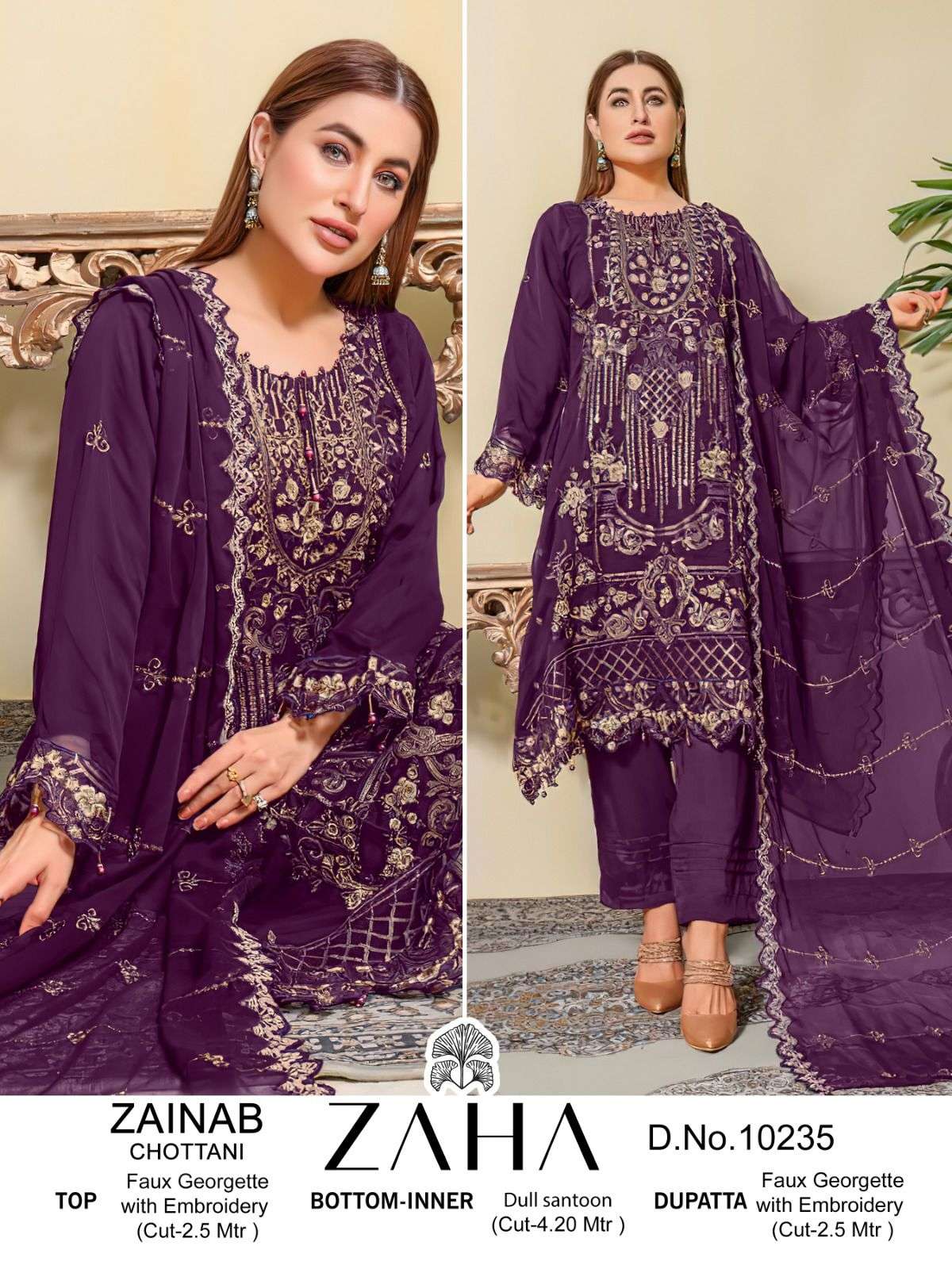 Zaha Zainab Chottani 10233 To 10235 Pakistani Suits Wholesale catalog