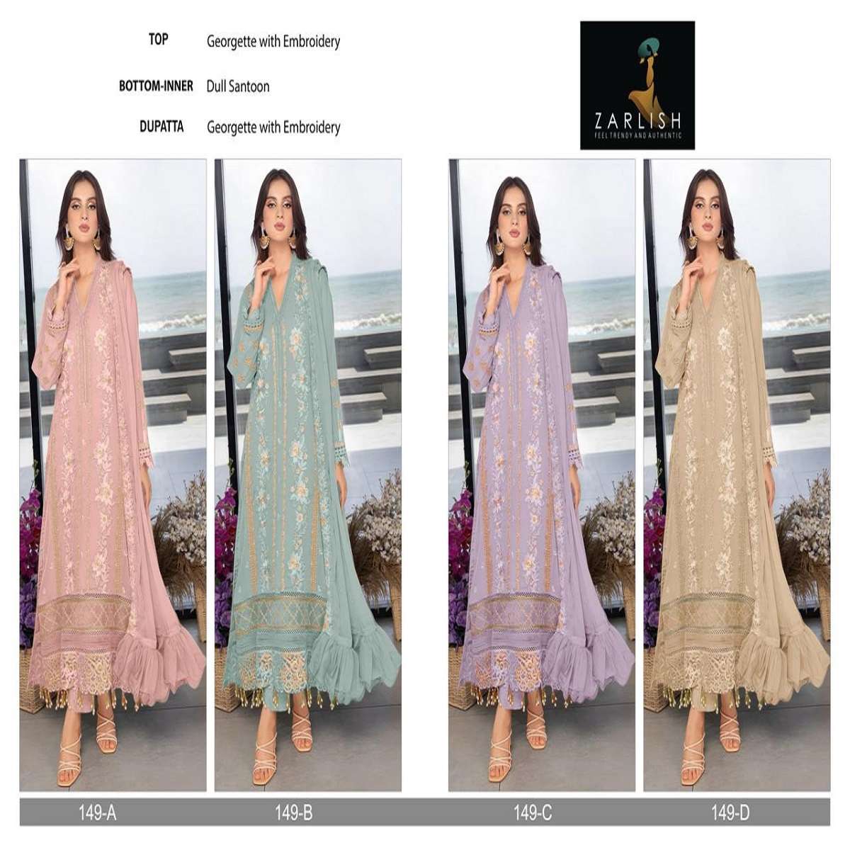 Zarlish Pakistani Work Suit D. No-149 -Dress Material -Wholesale Catalog