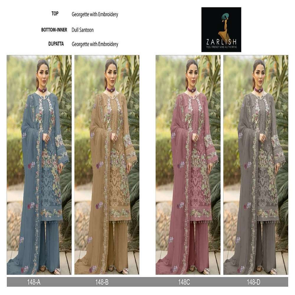 Zarlisha Pakistani Work Suit D. No- 144 And 148 -Dress Material -Wholesale Catalog