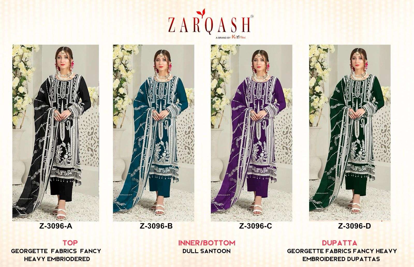 Zarqash Z 3096 A To D Pakistani Suits Wholesale catalog