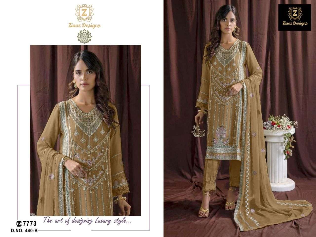 Ziaaz Designs 440 Georgette Pearl Embroidered Pakistani Suits Wholesale catalog