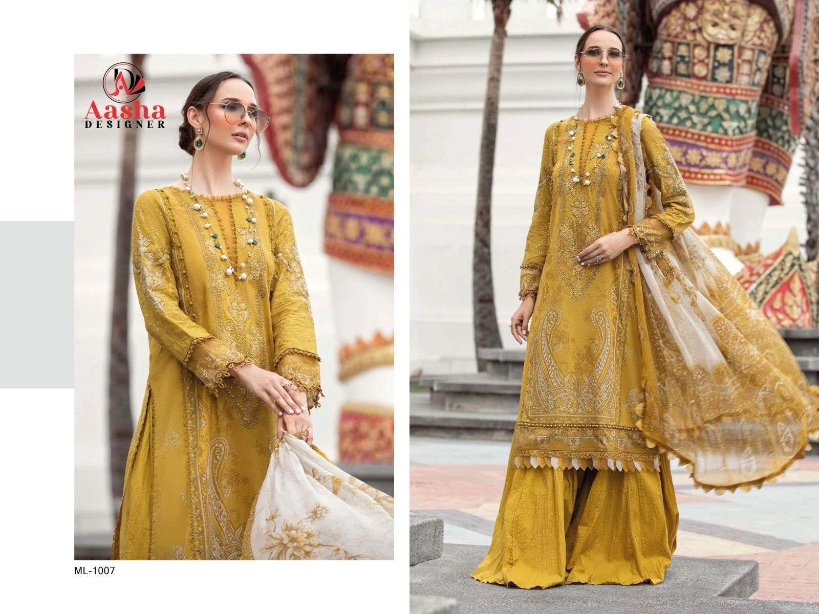 Aasha 1006 And 1007 Lawn Cotton Dupatta Pakistani Suit Wholesale catalog