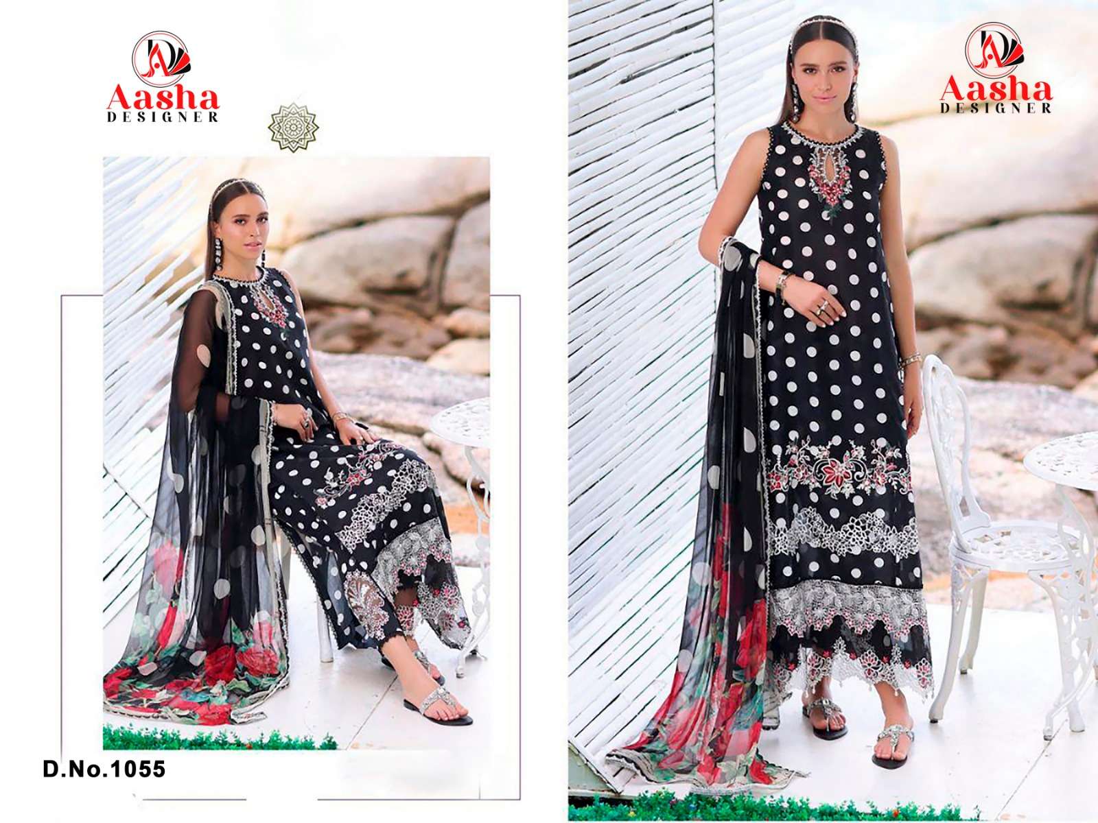 Aasha 1054 And 1055 Chiffon Dupatta Pakistani Suits Wholesale catalog