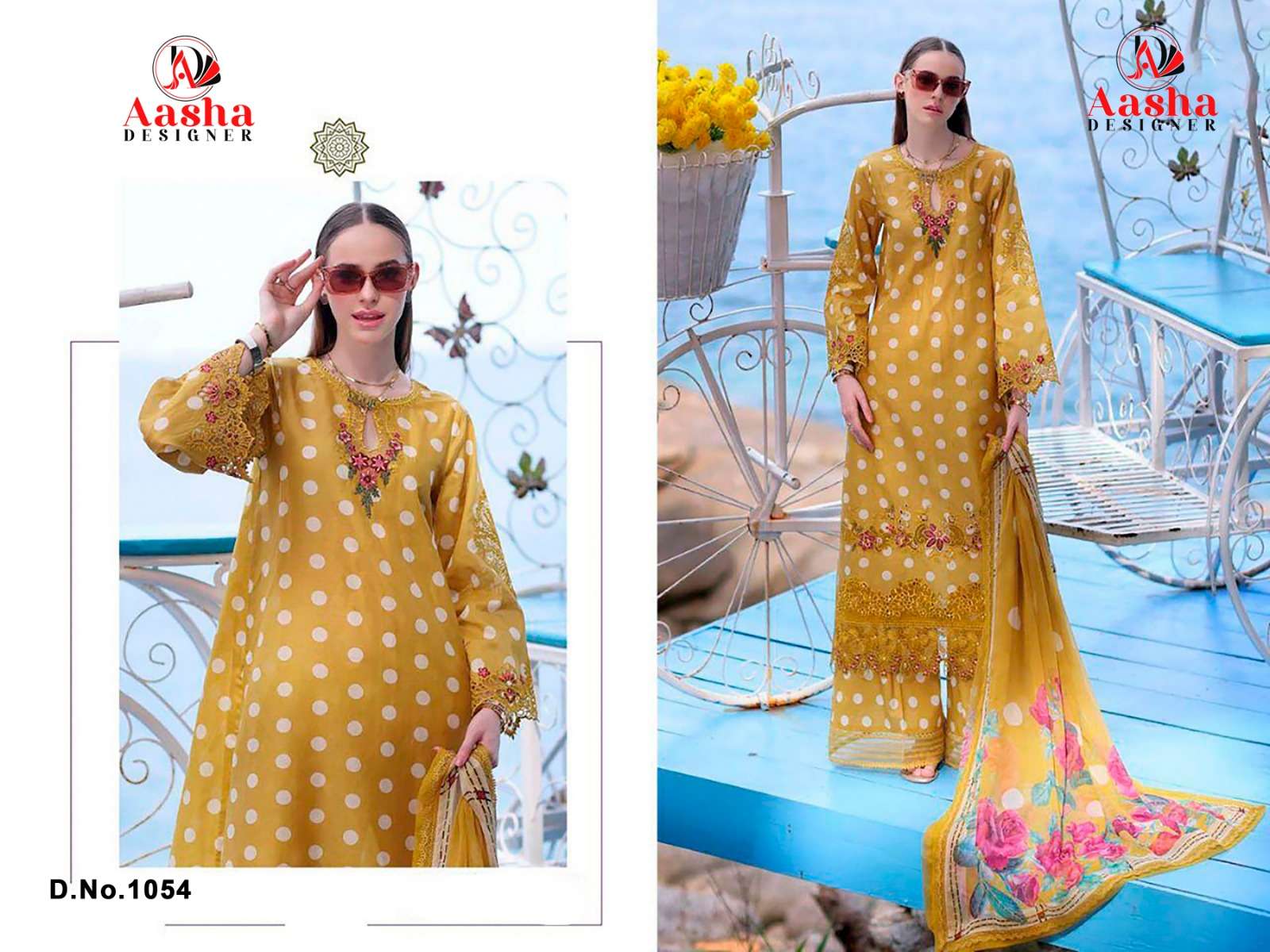 Aasha 1054 And 1055 Lawn Cotton Dupatta Pakistani Suits Wholesale catalog