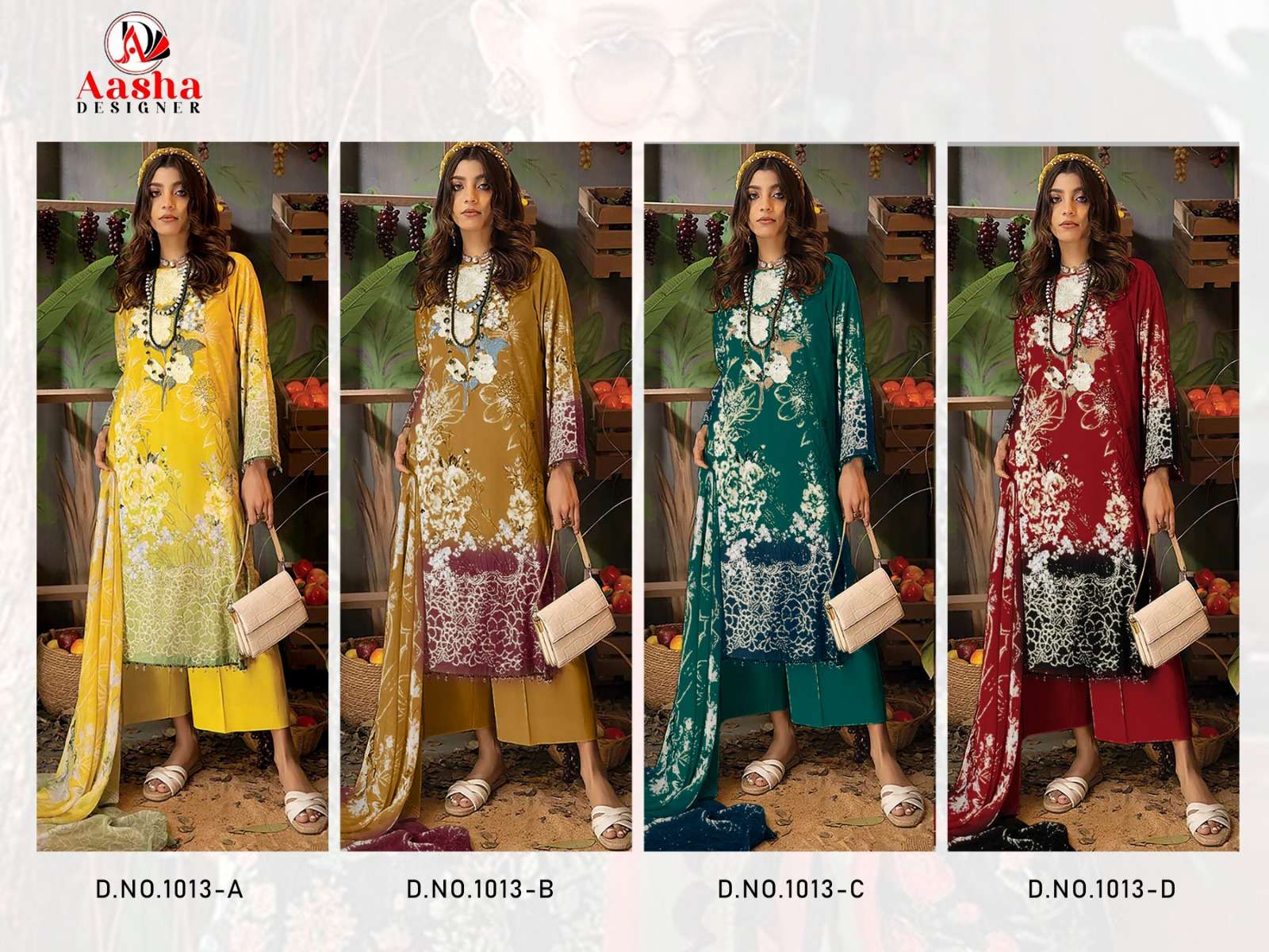 Aasha Adan Libas Colors 1013 A To D Cotton Dupatta Pakistani Suit Wholesale catalog