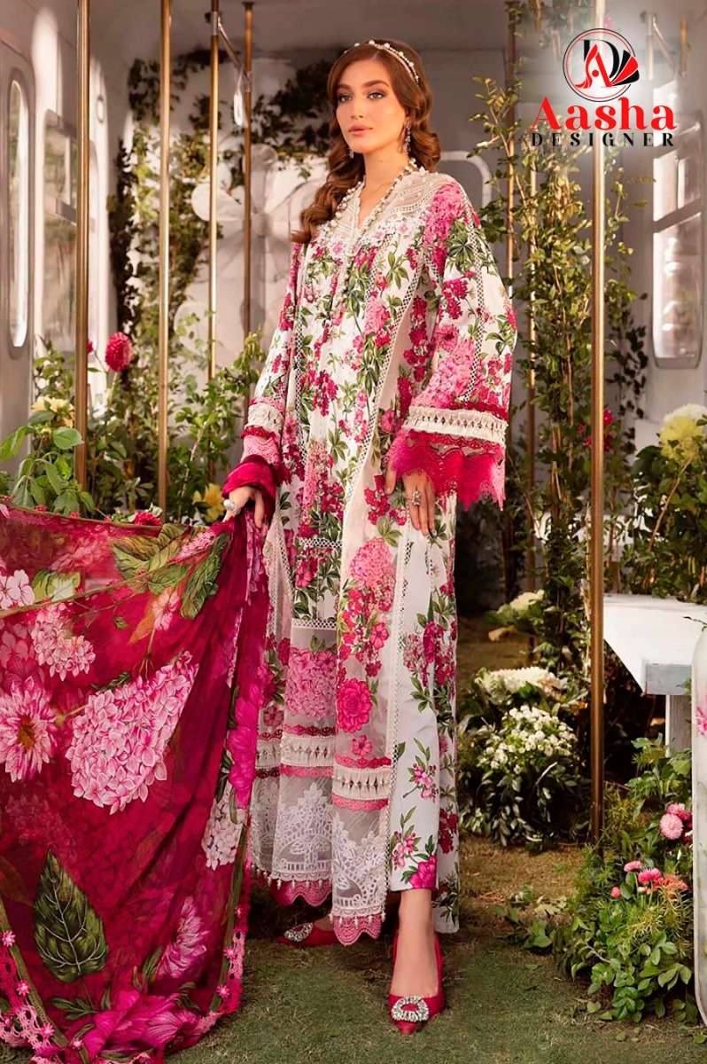 Aasha M Print Vol 9 Chiffon Dupatta Pakistani Suit Wholesale catalog