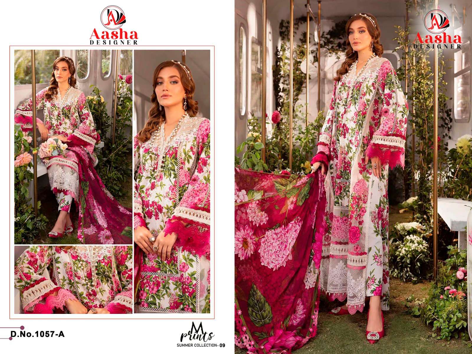 Aasha M Print Vol 9 Chiffon Dupatta Pakistani Suit Wholesale catalog