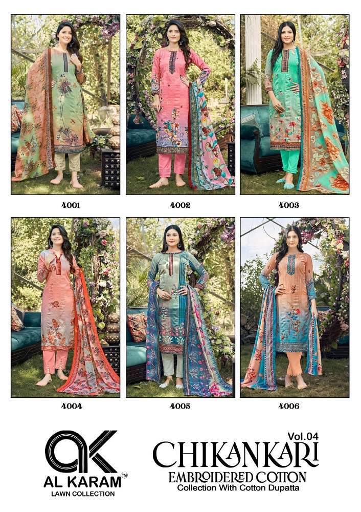 Al Karam Chikankari Embroidery Vol 4 Dress Material Wholesale catalog