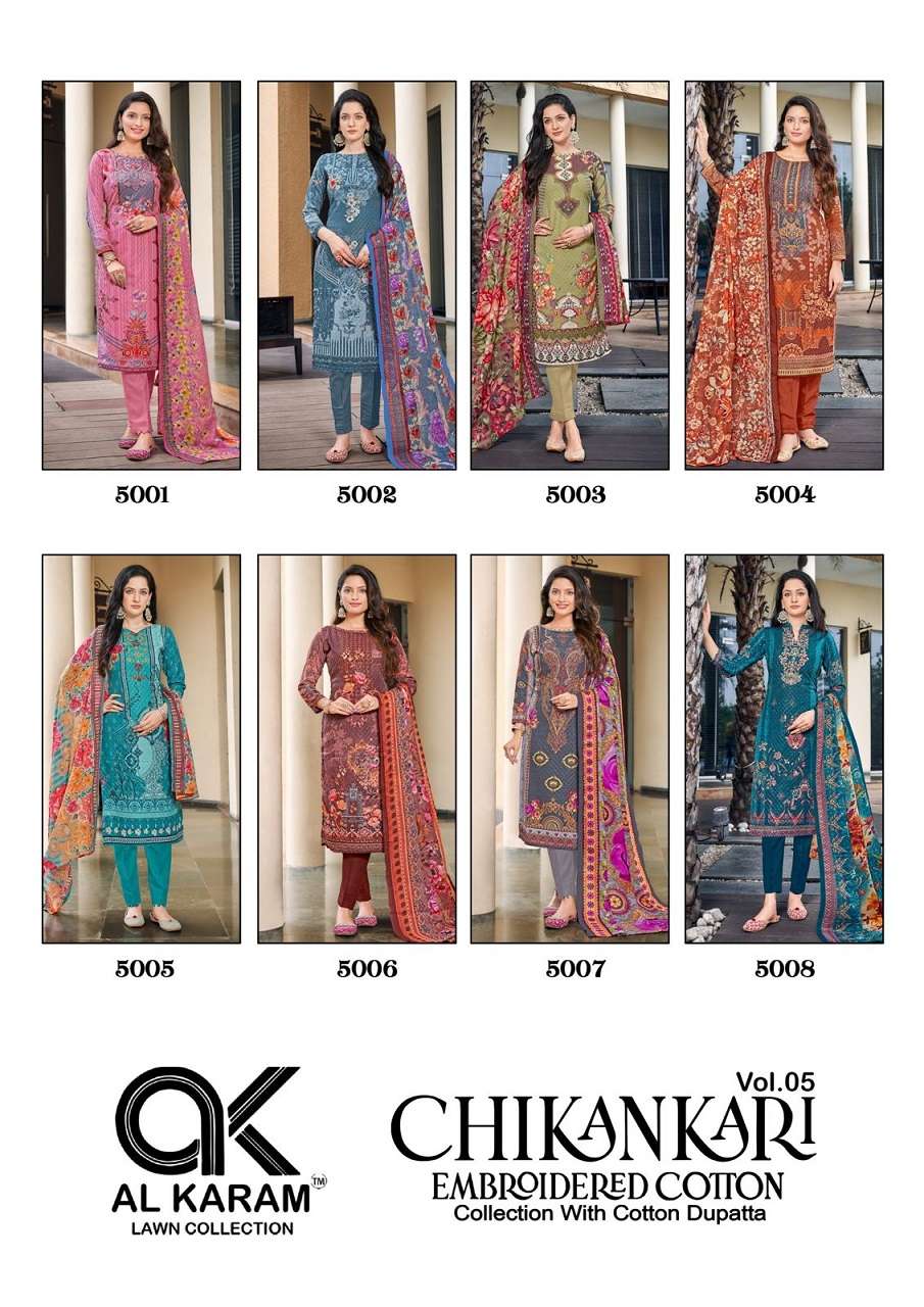 Alkaram Vol-5 Chikankari Embrodiery Cotton Dress Material Wholesale Catalog