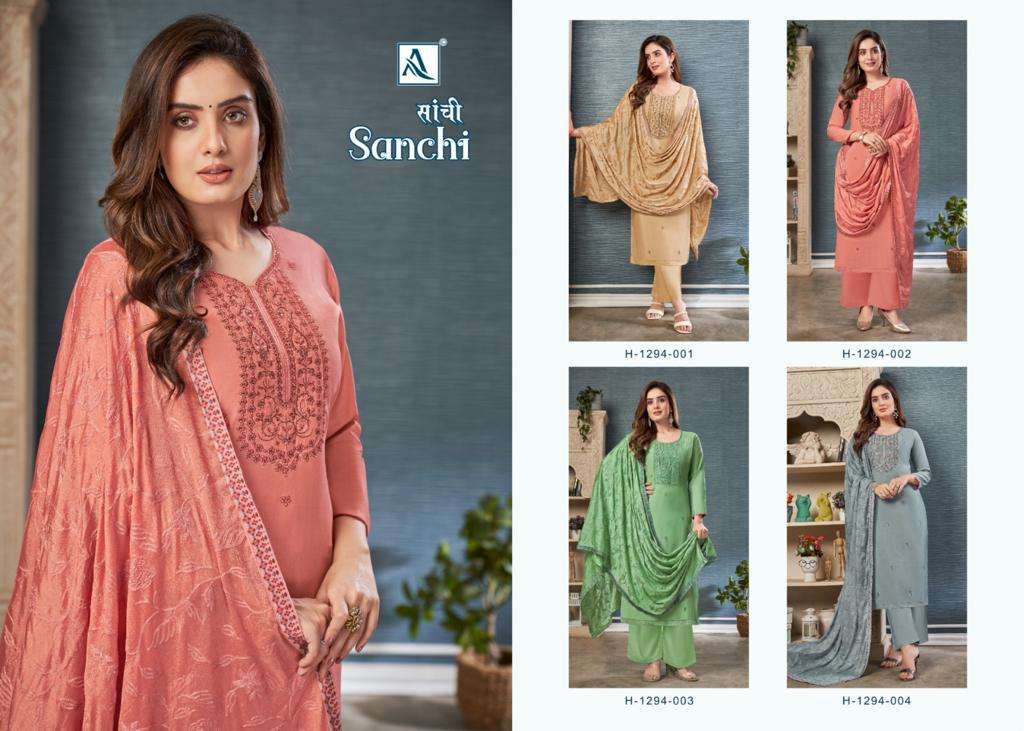 Alok Sanchi Embroidered Designer Dress Material Wholesale catalog