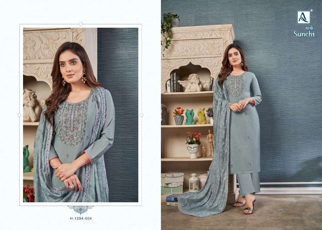 Alok Sanchi Embroidered Designer Dress Material Wholesale catalog