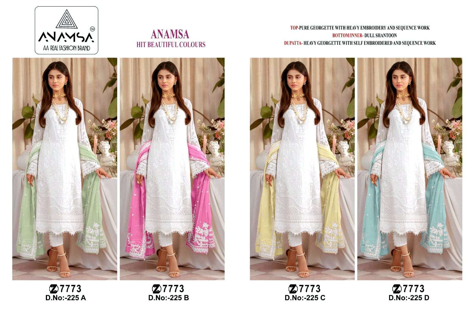 Anamsa 225 A To D Embroidered Salwar Kameez Wholesale catalog