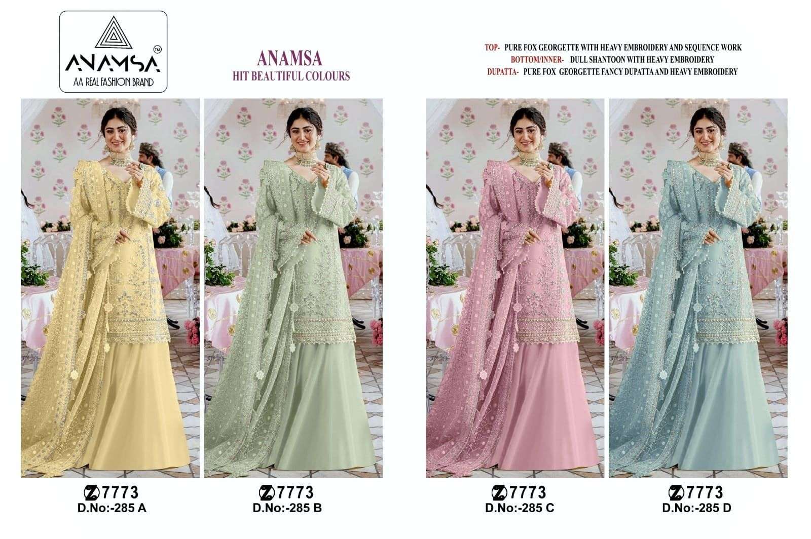 Anamsa 285 A To D Hit Design Pakistani Suit Wholesale catalog