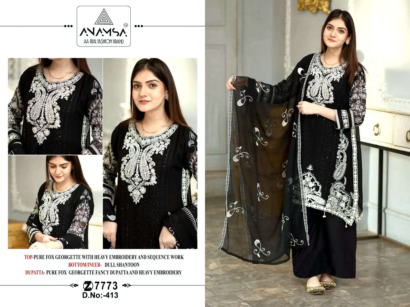 Anamsa 413 Embroidery Salwar Kameez Wholesale catalog