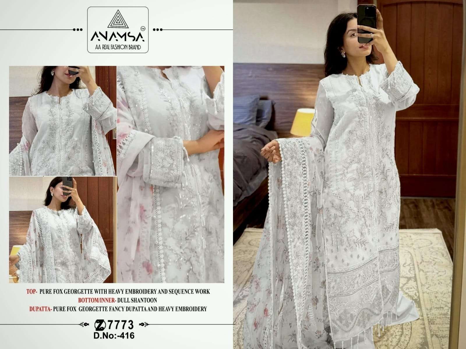 Anamsa 416 Georgette Pakistani Suit Wholesale catalog