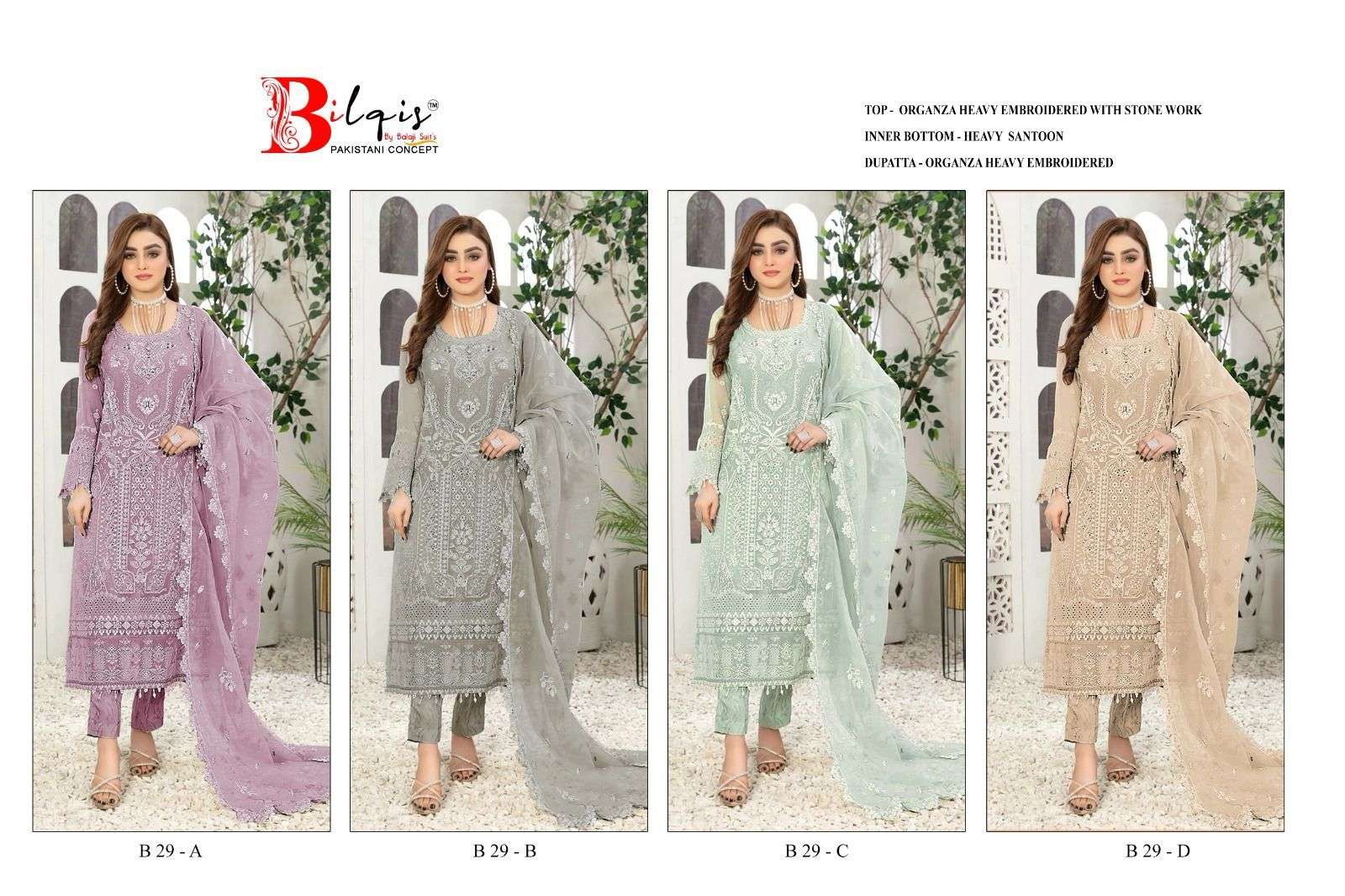 Bilqis B 29 A To D Organza Salwar Suit Wholesale catalog