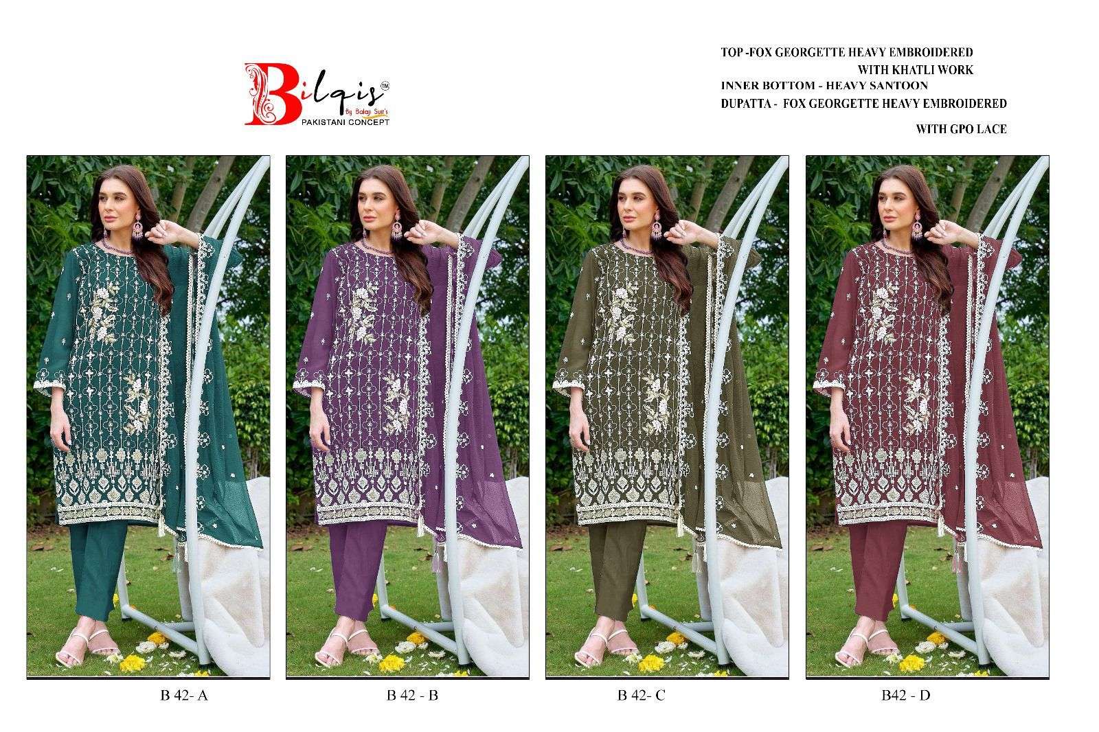 Bilqis B 42 A To D Georgette Salwar Kameez Wholesale catalog