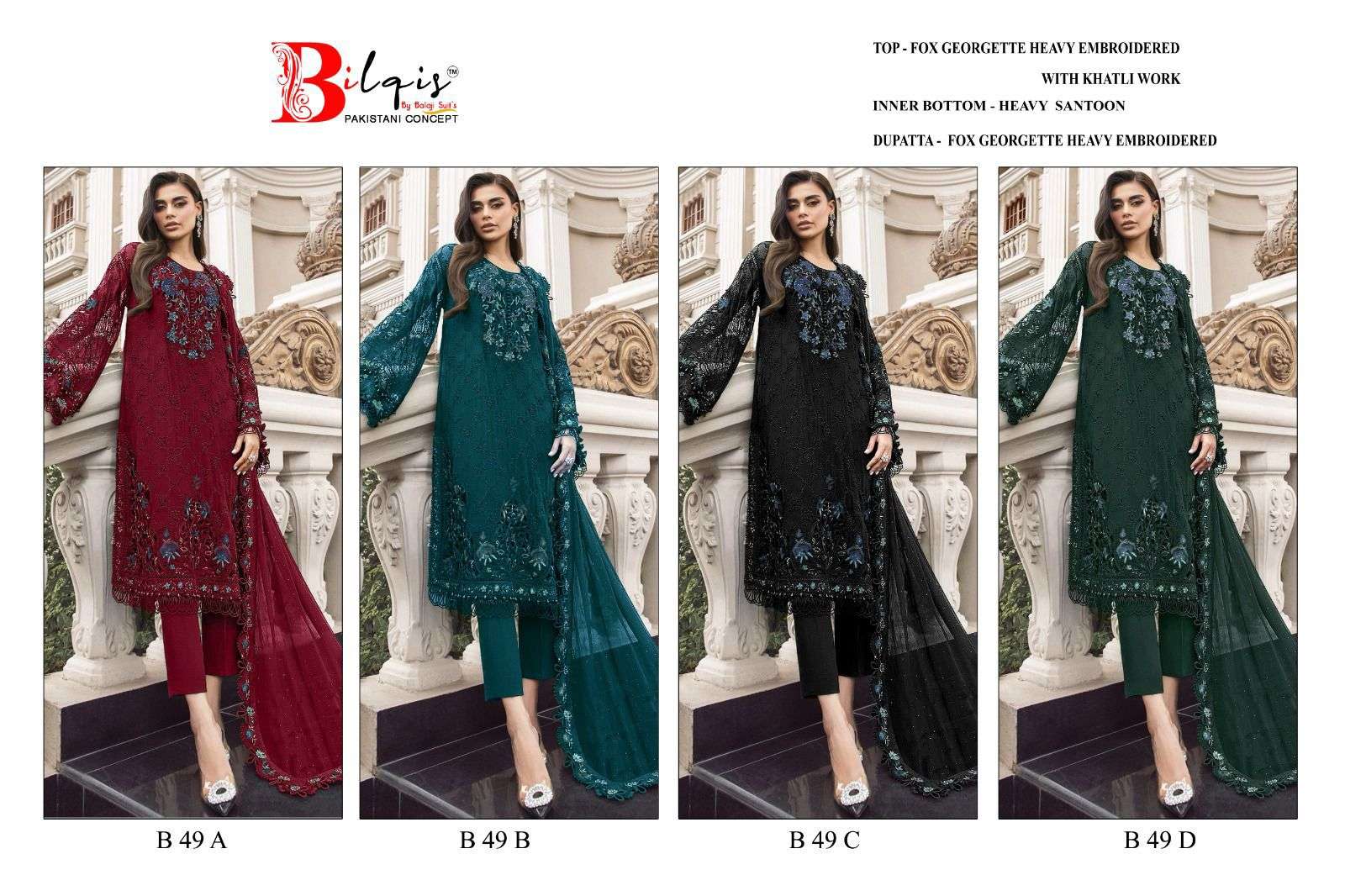 Bilqis B 49 A To D Embroidered Salwar Kameez Wholesale catalog