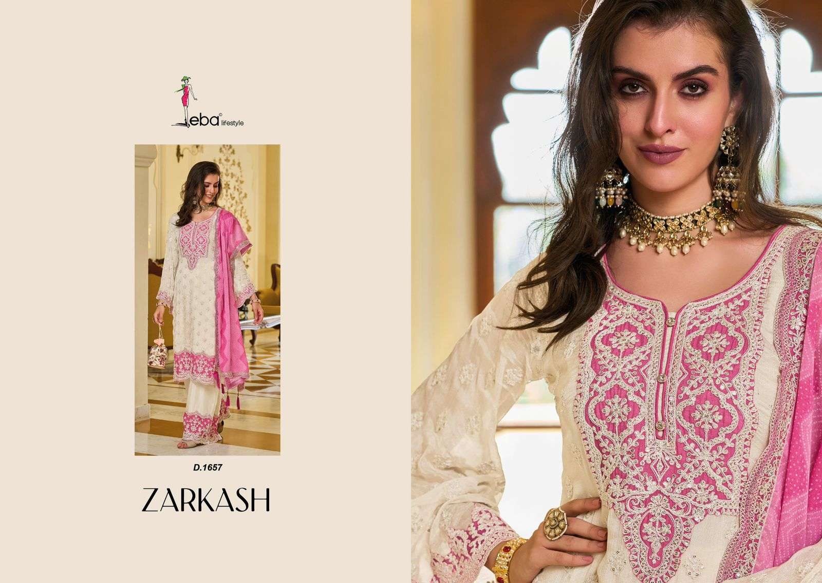 Eba Zarkash Chinon Kurti Bottom With Dupatta Wholesale catalog