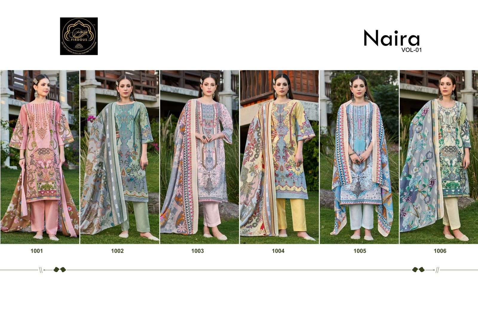 Firdous Naira Vol 1 Cotton Dupatta Printed Dress Material Wholesale catalog