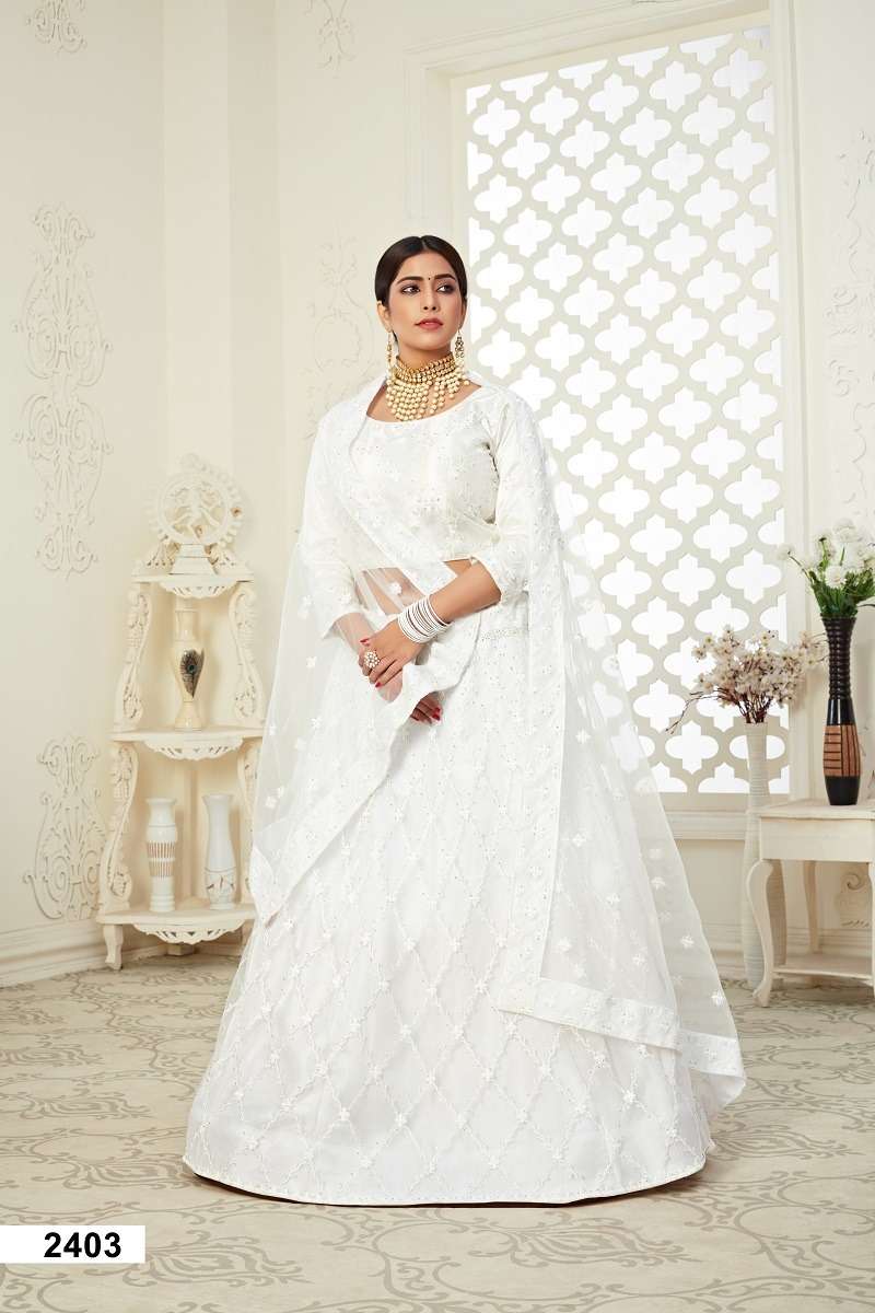 INAAYAT VOL - 01 White BUTTERFLY NET WITH FULL EMBROIDERY LEHENGA CHOLI Wholesale catalog