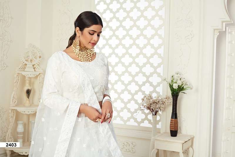 INAAYAT VOL - 01 White BUTTERFLY NET WITH FULL EMBROIDERY LEHENGA CHOLI Wholesale catalog