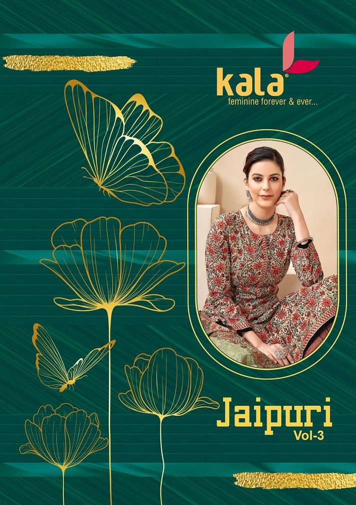 Kala Jaipuri Vol-3 – Kurti Pant With Dupatta Wholesale Catalog