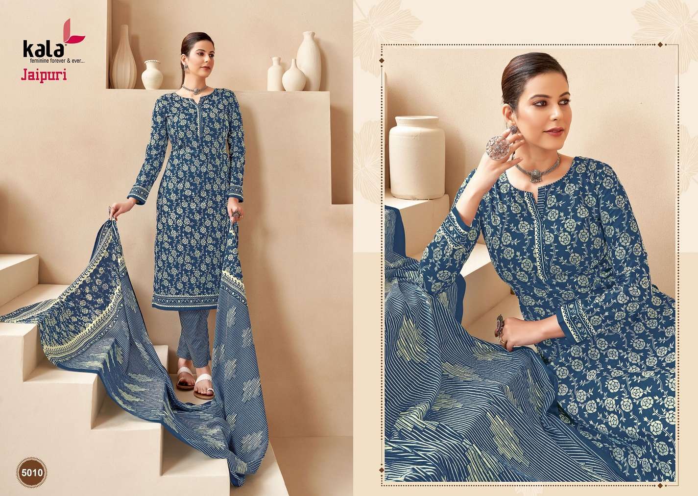 Kala Jaipuri Vol-3 – Kurti Pant With Dupatta Wholesale Catalog