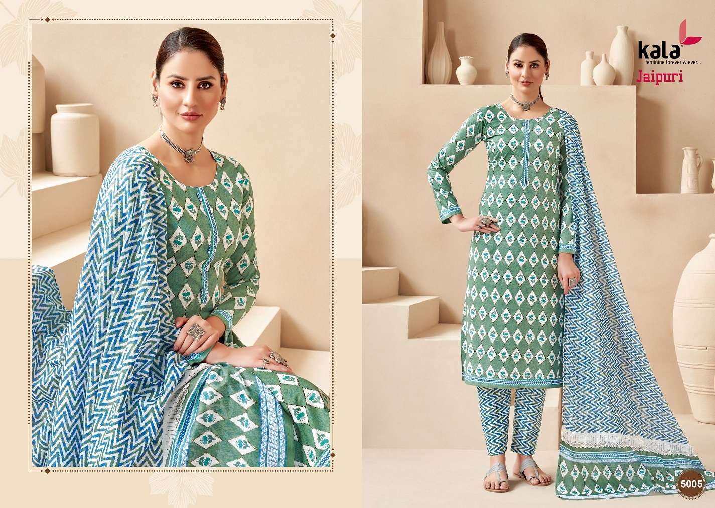 Kala Jaipuri Vol-3 – Kurti Pant With Dupatta Wholesale Catalog