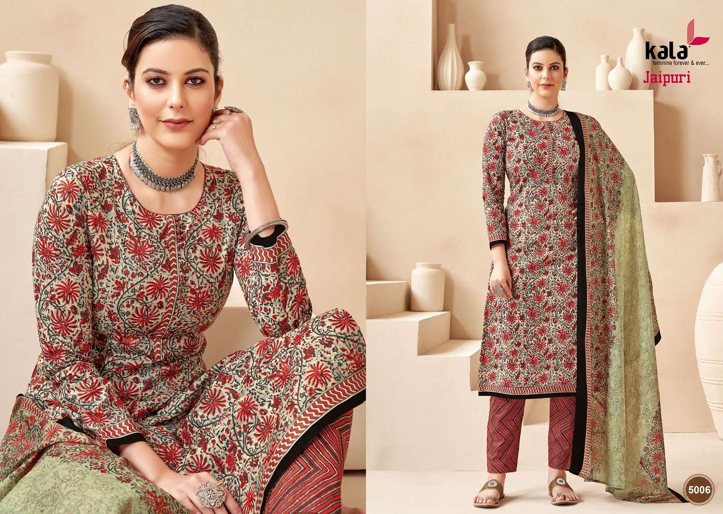 Kala Jaipuri Vol-3 – Kurti Pant With Dupatta Wholesale Catalog