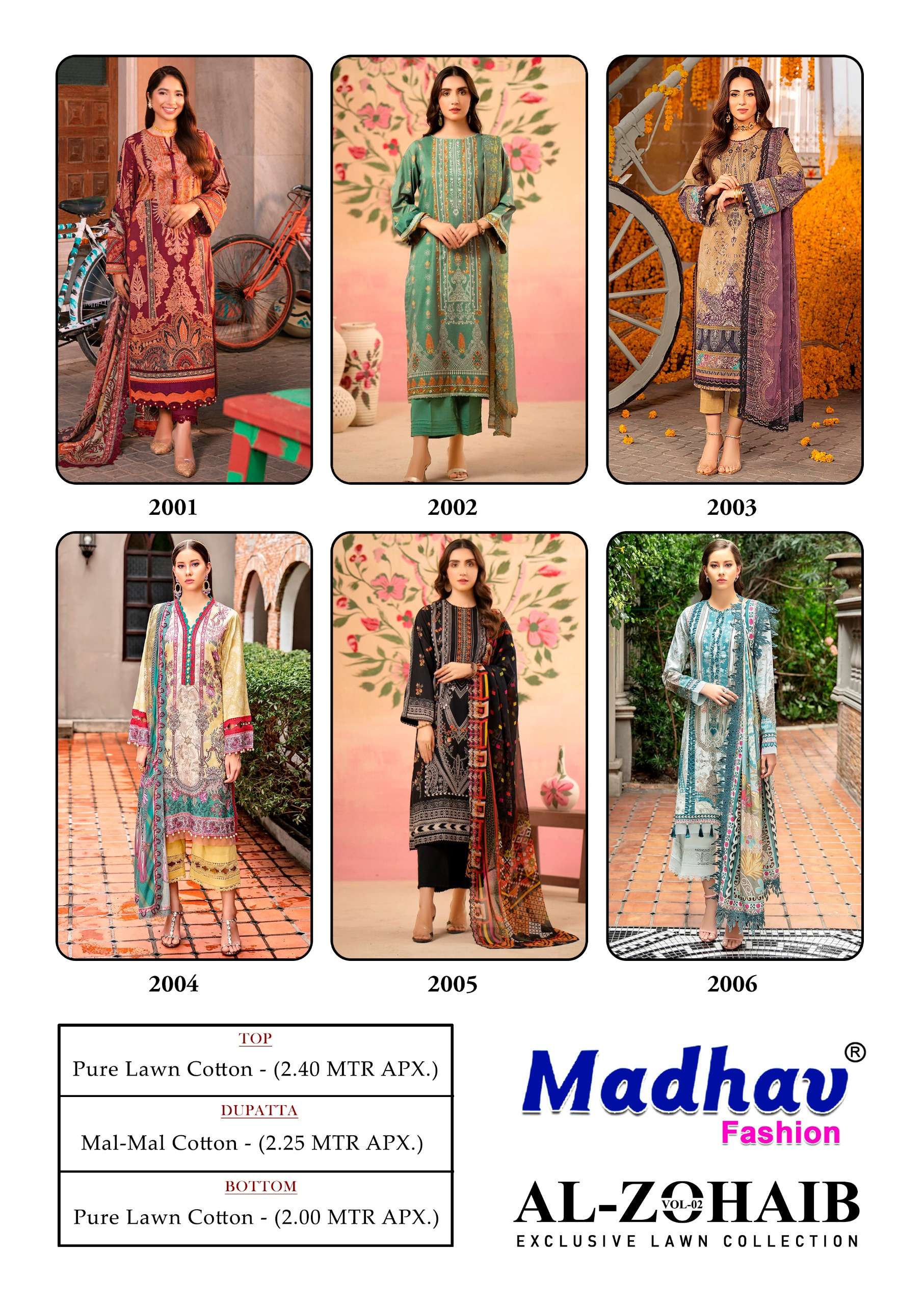 Madhav Al Zohaib Vol 2 Lawn Cotton Dress Material Wholesale catalog
