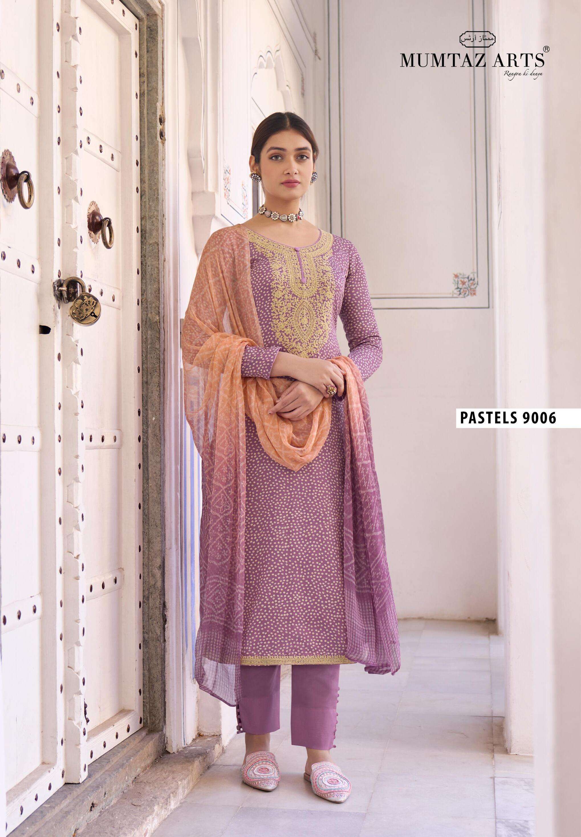 Mumtaz Pastels 9001 Satin Printed Dress Material Wholesale catalog