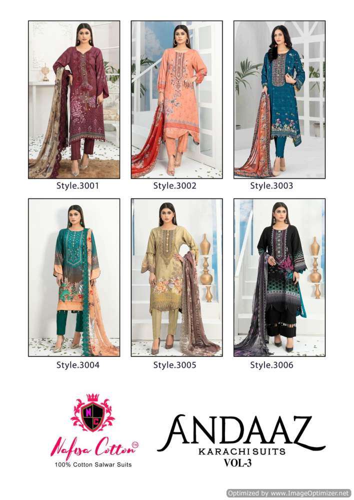 Nafisa Andaaz Vol 3 Cotton Printed Dress Material Wholesale catalog