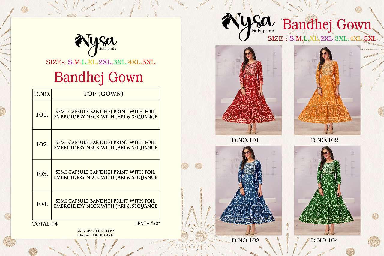 NYSA Bandhej Gown Kurti Wholesale catalog