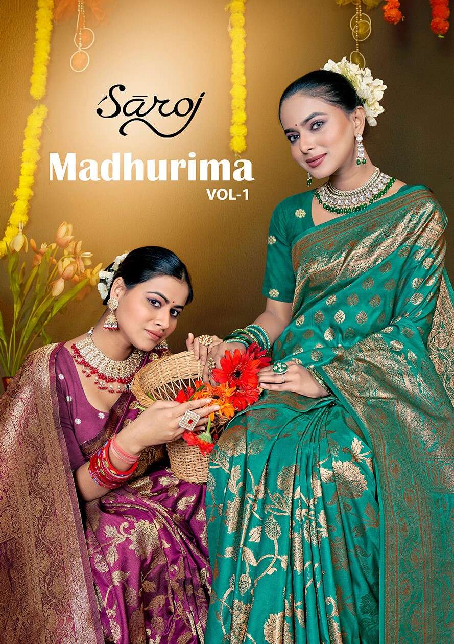 Saroj  Madhurima Vol.1 50*600 Heavy Soft silk with self jacquard Saree Wholesale catalog    
