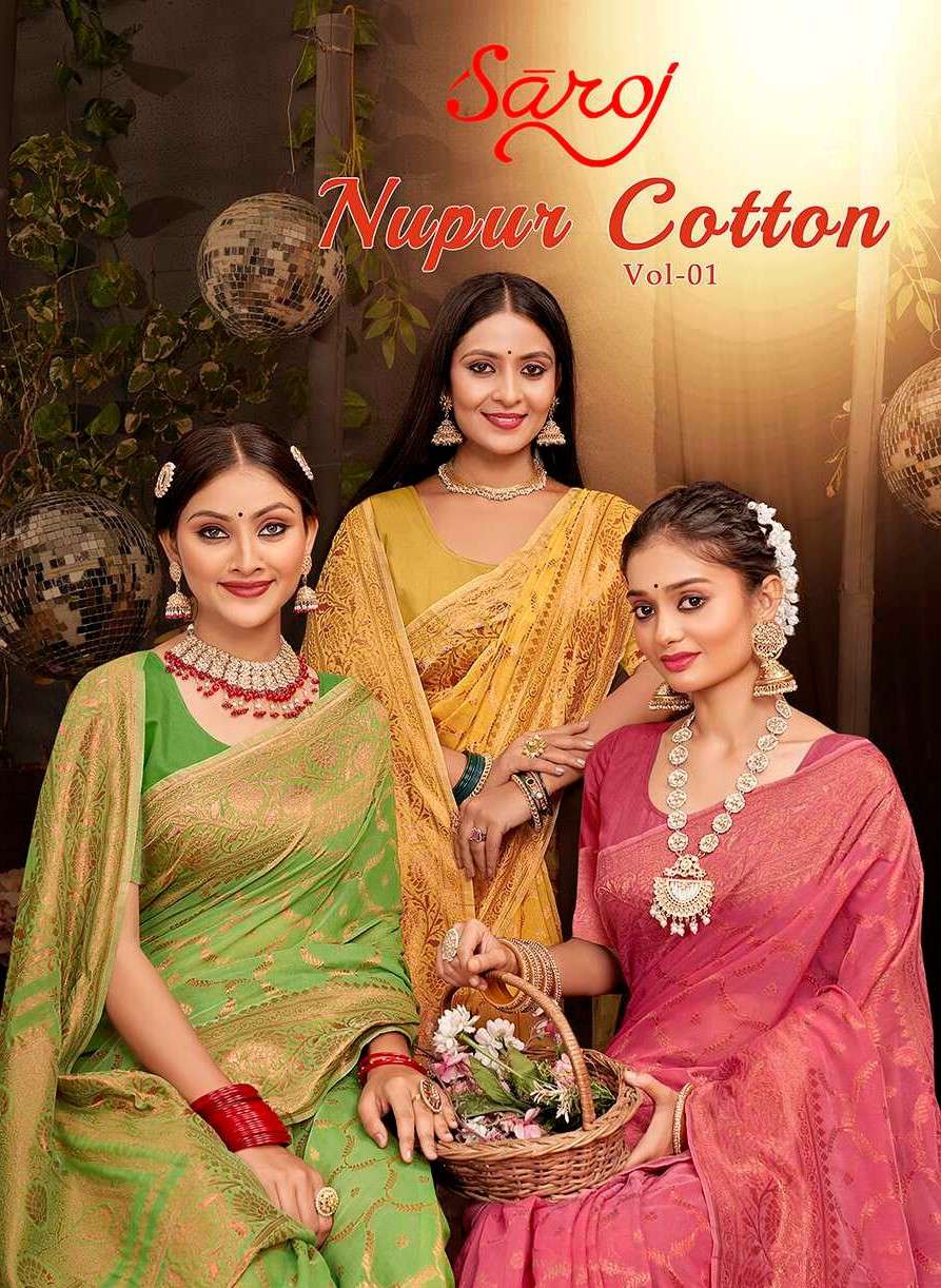 Saroj  Nupur Cotton Vol - 1 Soft cotton rich pallu saree Wholesale catalog    