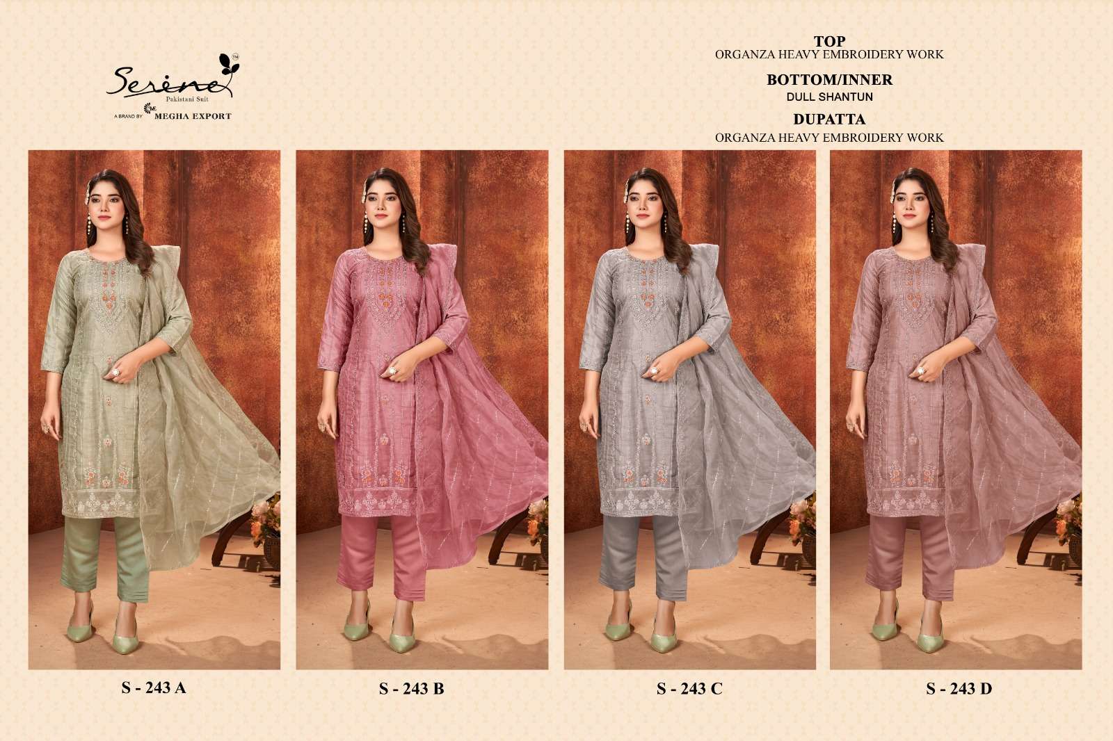 Serine S 243 A To D Organza Salwar Kameez Wholesale catalog