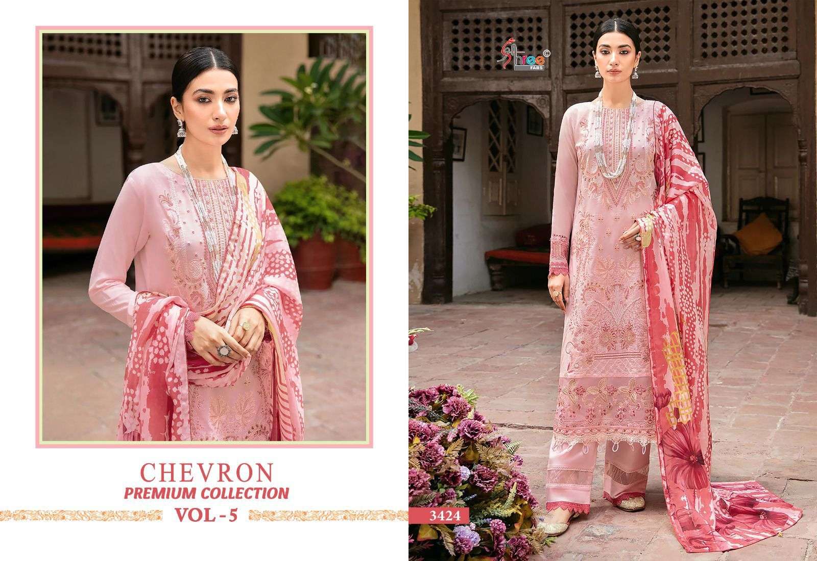 Shree Chevron Premium Vol 5 Chiffon Duppatta Pakistani Suit Wholesale catalog