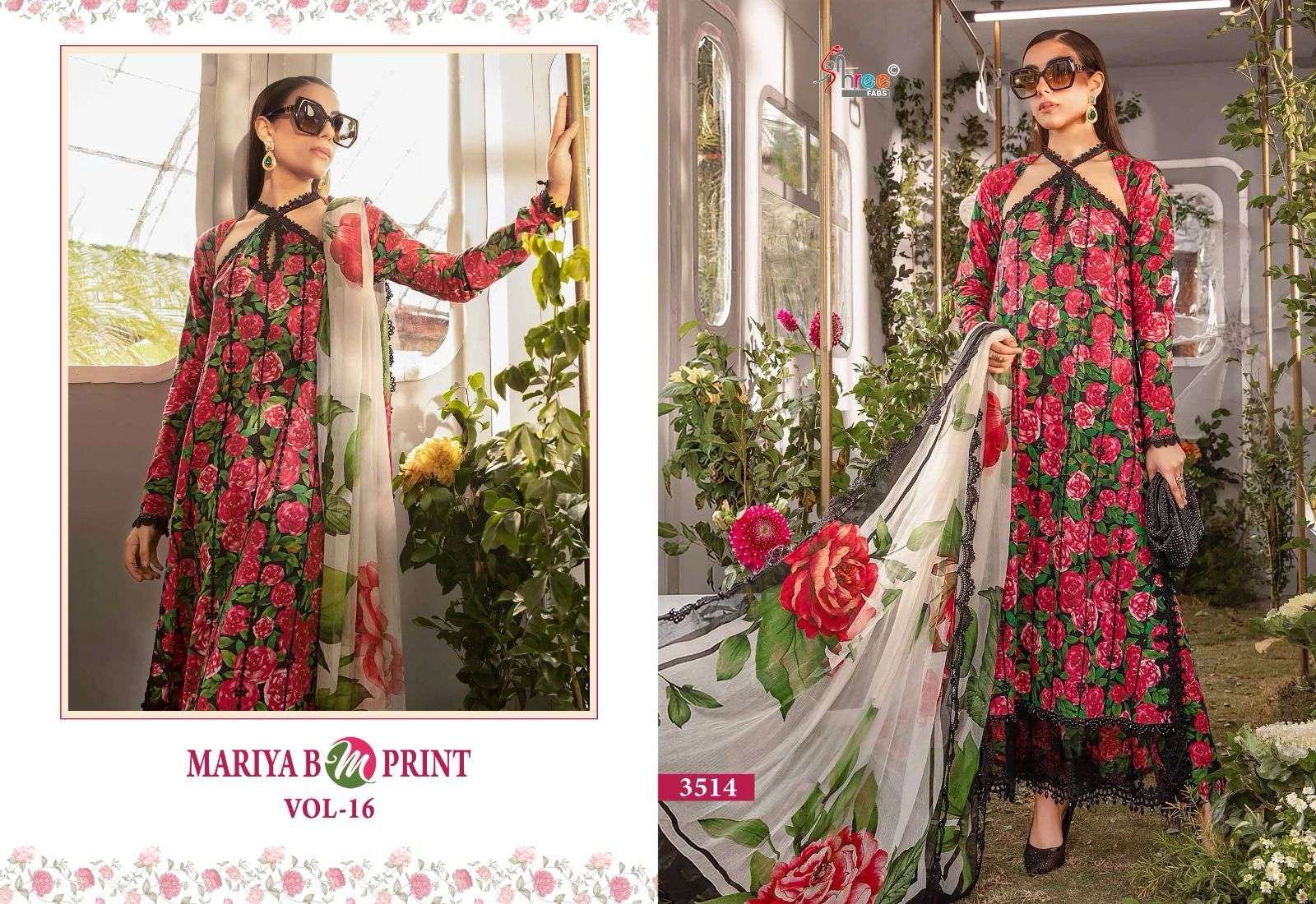 Shree Mariya B M Print Vol 16 Chiffon Dupatta Pakistani Suit Wholesale catalog