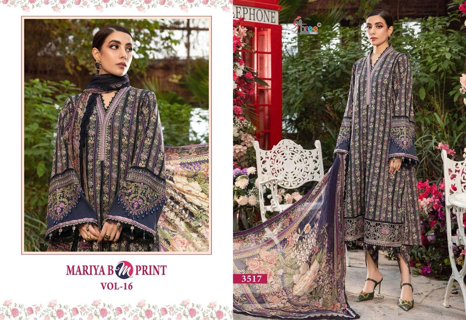 Shree Mariya B M Print Vol 16 Chiffon Dupatta Pakistani Suit Wholesale catalog