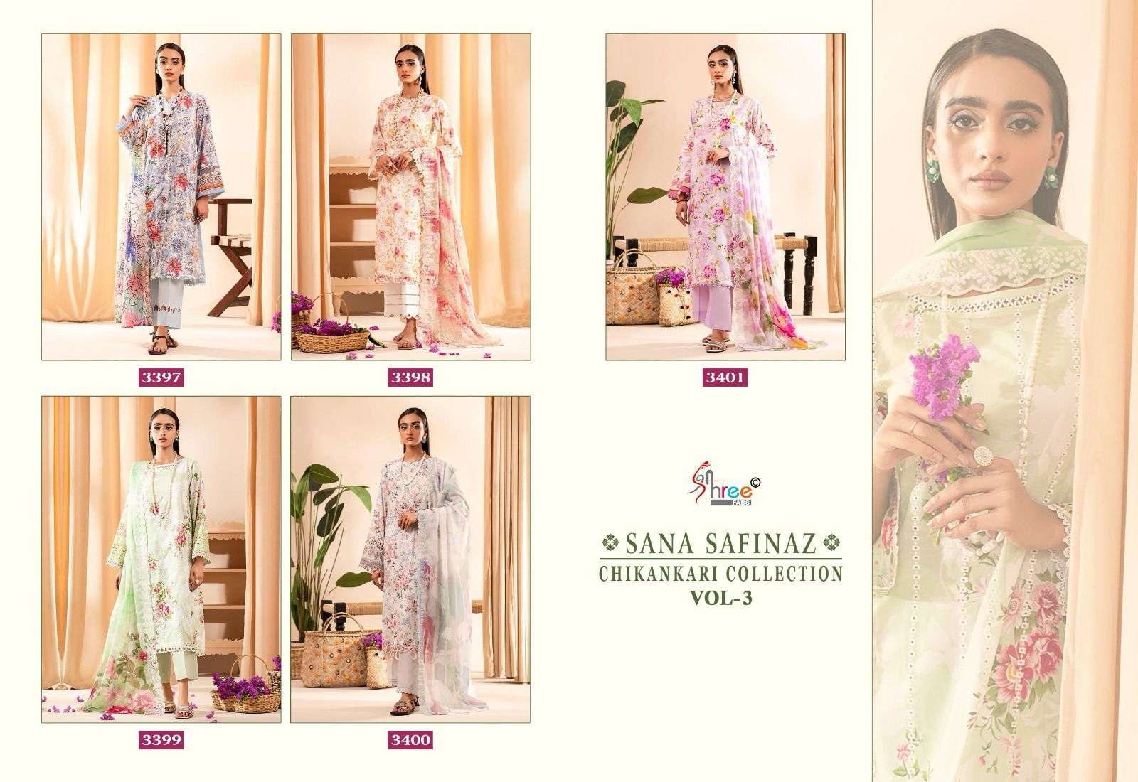 Shree Sana Safinaz Chikankari Vol 3 Chiffon Dupatta Salwar Kameez Wholesale catalog