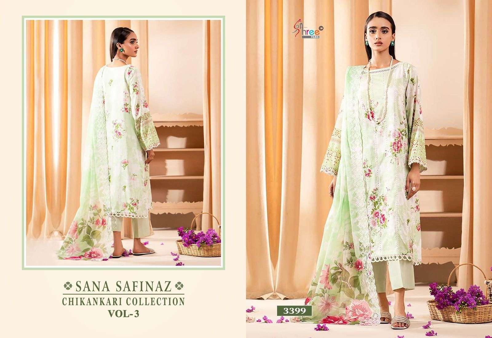 Shree Sana Safinaz Chikankari Vol 3 Cotton Dupatta Salwar Suit Wholesale catalog