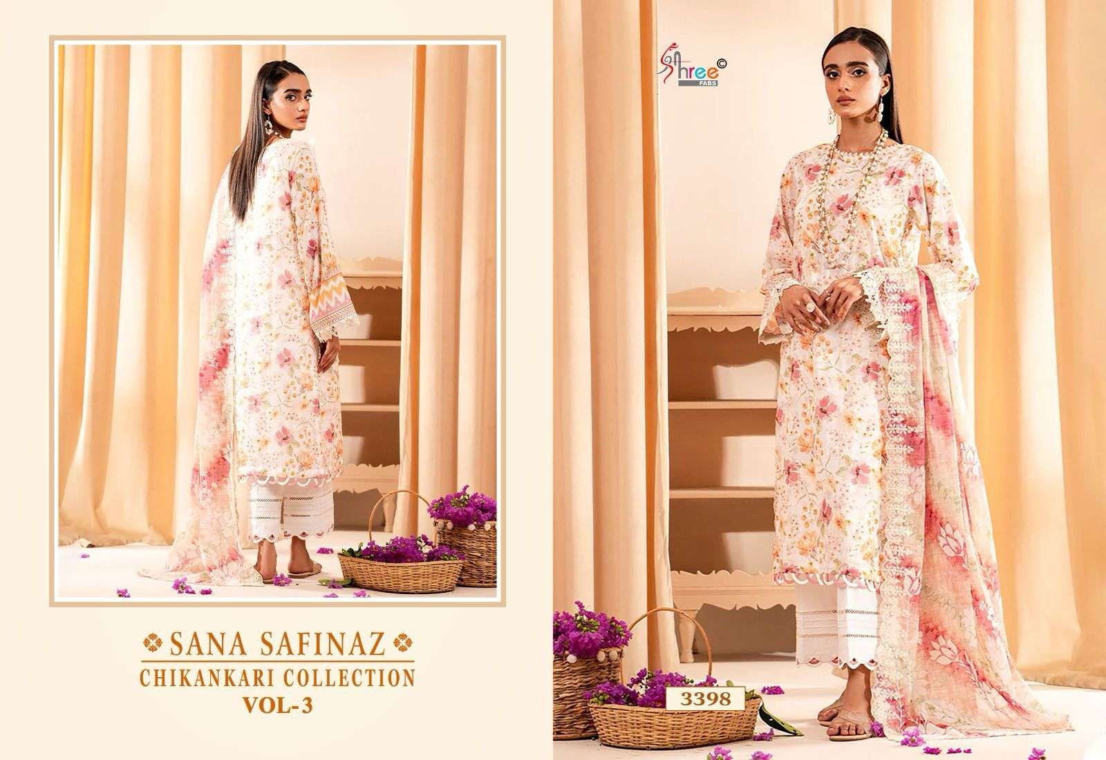 Shree Sana Safinaz Chikankari Vol 3 Cotton Dupatta Salwar Suit Wholesale catalog