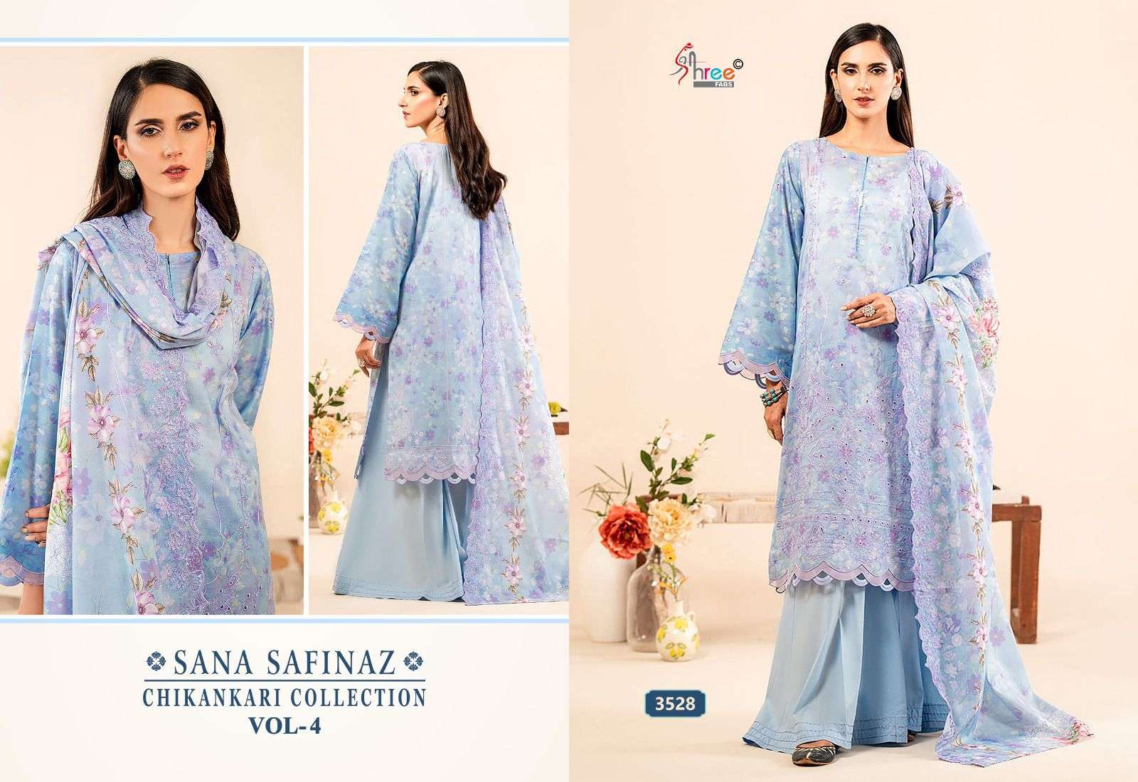 Shree Sana Safinaz Chikankari Vol 4 Cotton Dupatta Salwar Suit Wholesale catalog