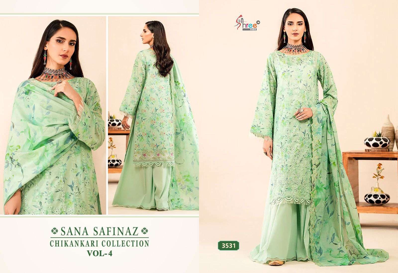 Shree Sana Safinaz Chikankari Vol 4 Cotton Dupatta Salwar Suit Wholesale catalog