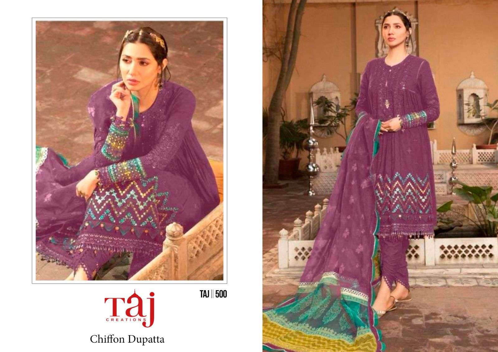 Taj 450 And 500 Chiffon Dupatta Salwar Kameez Wholesale catalog