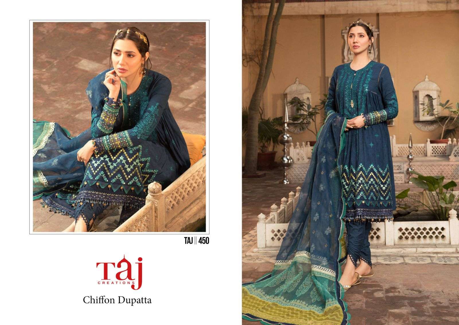 Taj 450 And 500 Chiffon Dupatta Salwar Kameez Wholesale catalog