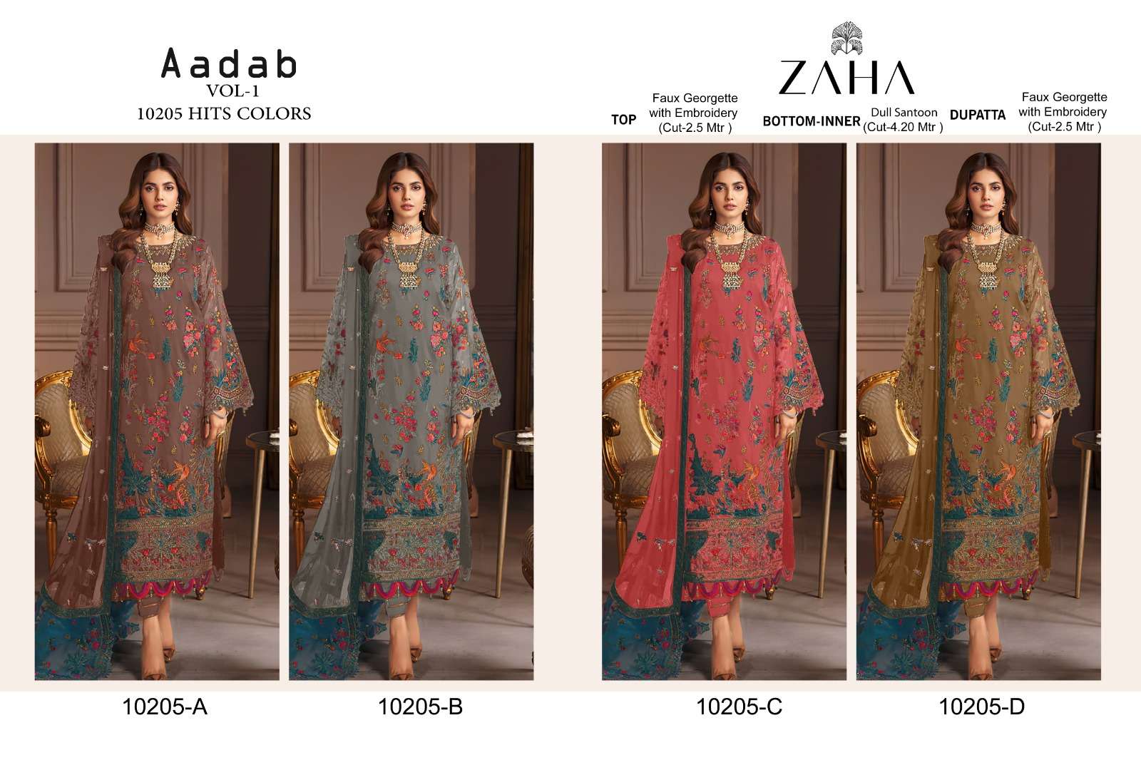 Zaha Aadab 10205 A To D Georgette Salwar Kameez Wholesale catalog